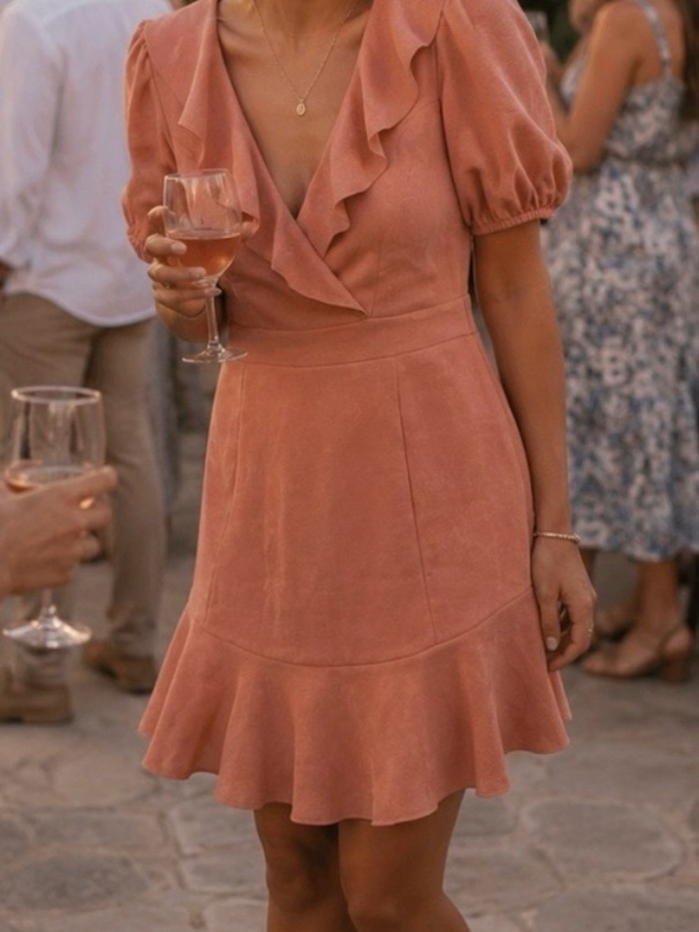 Fate Dusty Rose Ruffle V-Neck Mini Dress